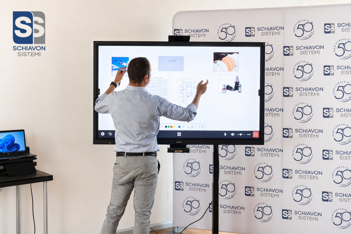 Sala demo Schiavon Sistemi con piu monitor interattivi